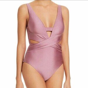 BECCA Swim Lilac Light Purple Shimmer Ballerina Crisscross Cutout One Piece Suit